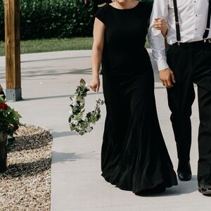 Azazie Black Cap Sleeve Floor-Length Bridesmaid Dress